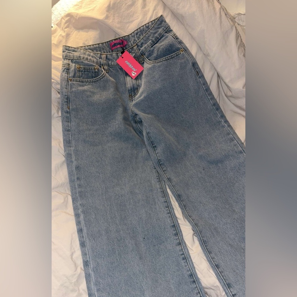 Edikted Blue Straight Leg Jeans Low-Rise